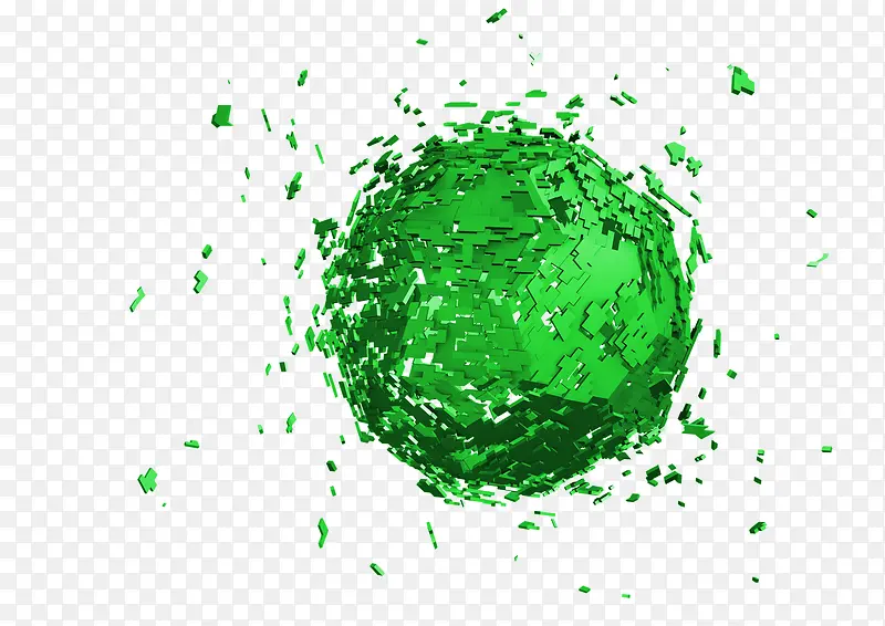 绿色立体科技球形粉碎效果PNG