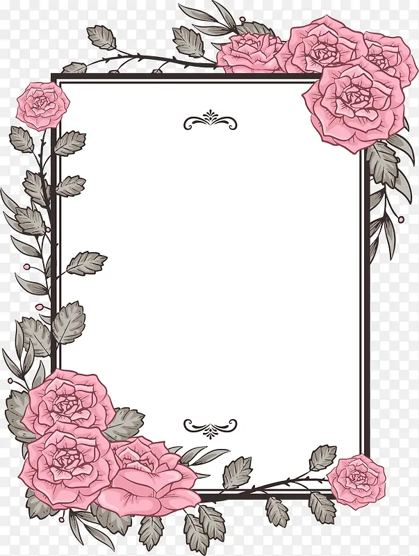 手绘粉色玫瑰边框