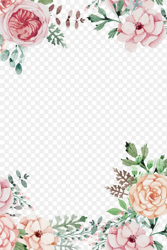 粉色手绘玫瑰花卉边框设计