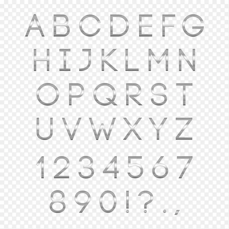 银色金属质感字母和数字矢量图