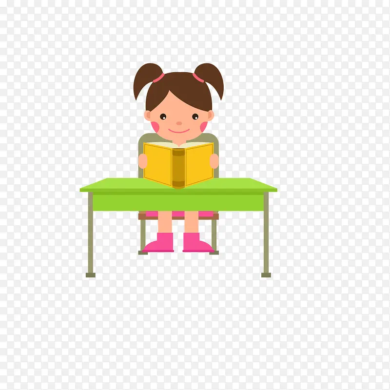 上课看书的女孩免抠素材