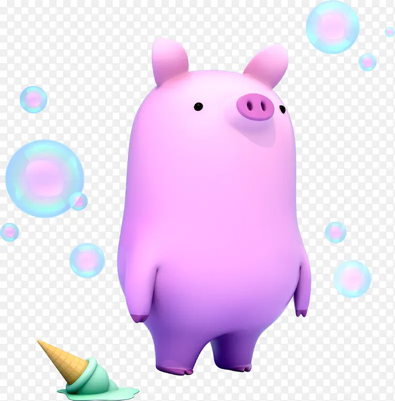 c4d卡通吹泡泡的粉色猪猪装饰