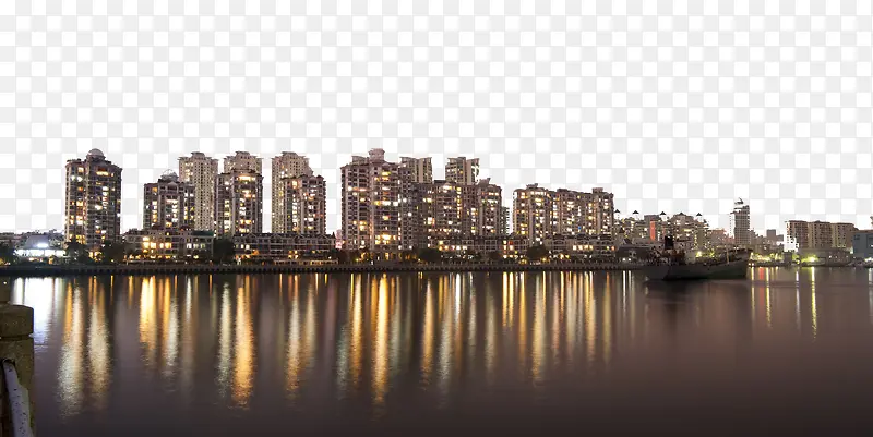 立体建筑傍晚的蛇口渔港免抠