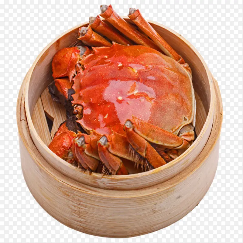 红色美味的食物蒸笼里面的大闸蟹