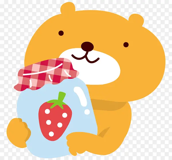 卡通小熊手抱草莓图案罐子