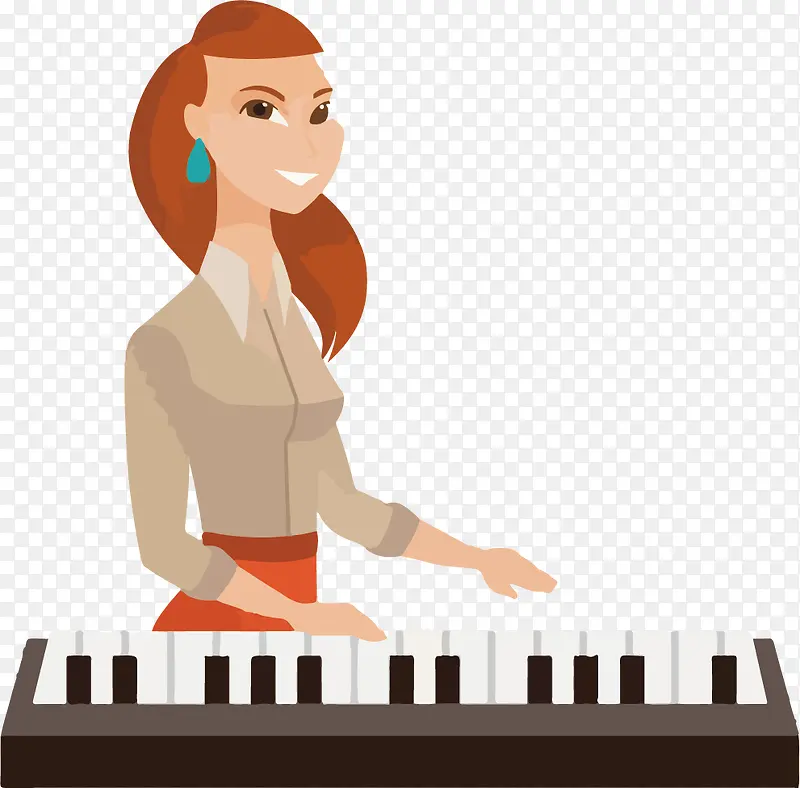 卡通弹钢琴的女人透明png