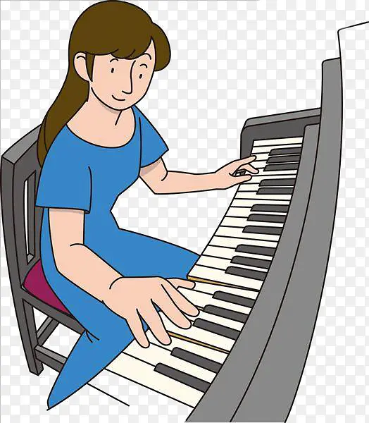 卡通女人弹钢琴