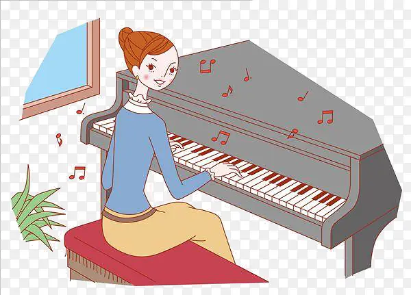 卡通女人弹钢琴