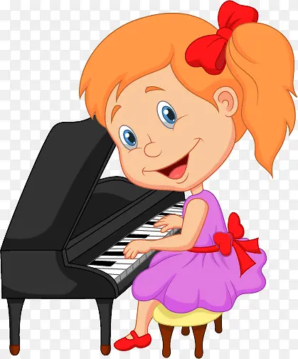 弹钢琴女童矢量素材