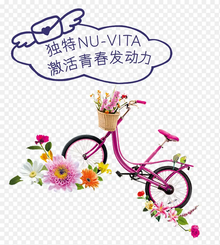 群花围绕的自行车