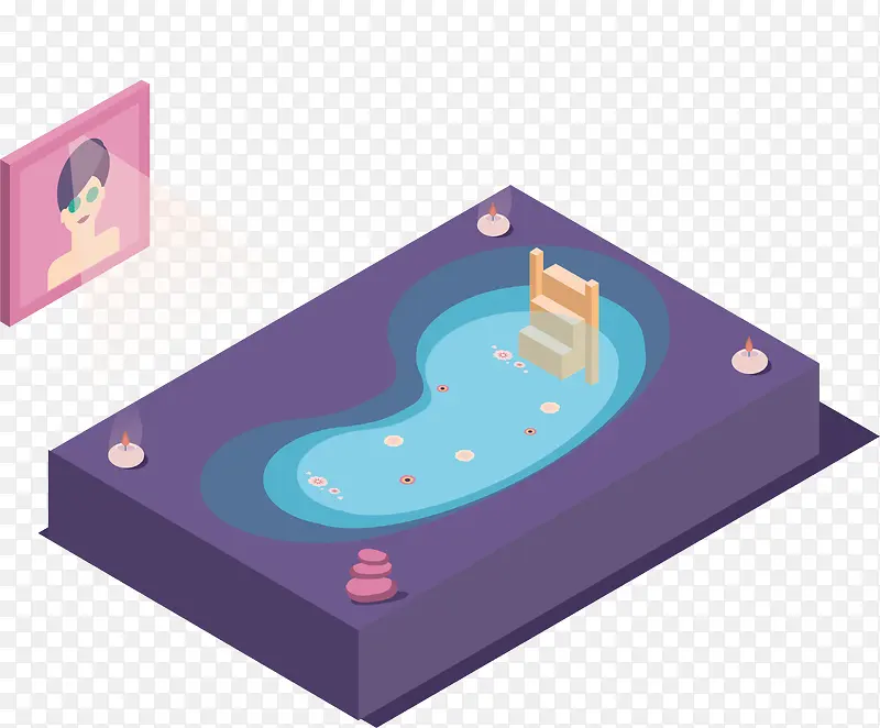 2.5D插画卡通立体化游泳池图
