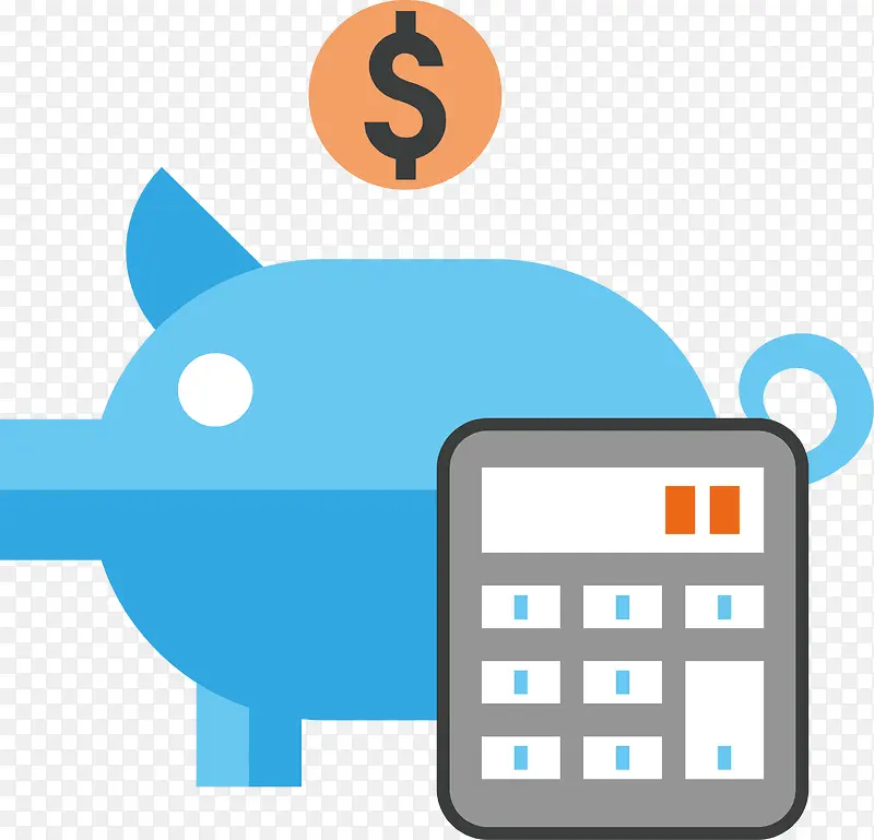 计算器蓝色小猪存钱罐