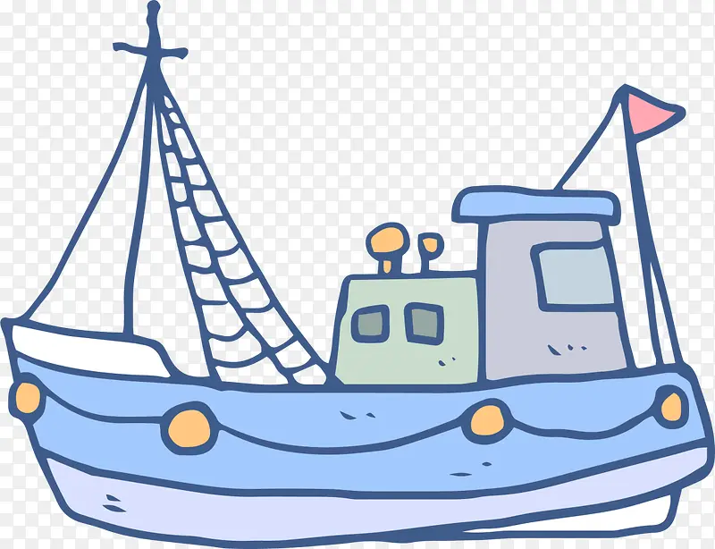 蓝色海洋手绘轮船