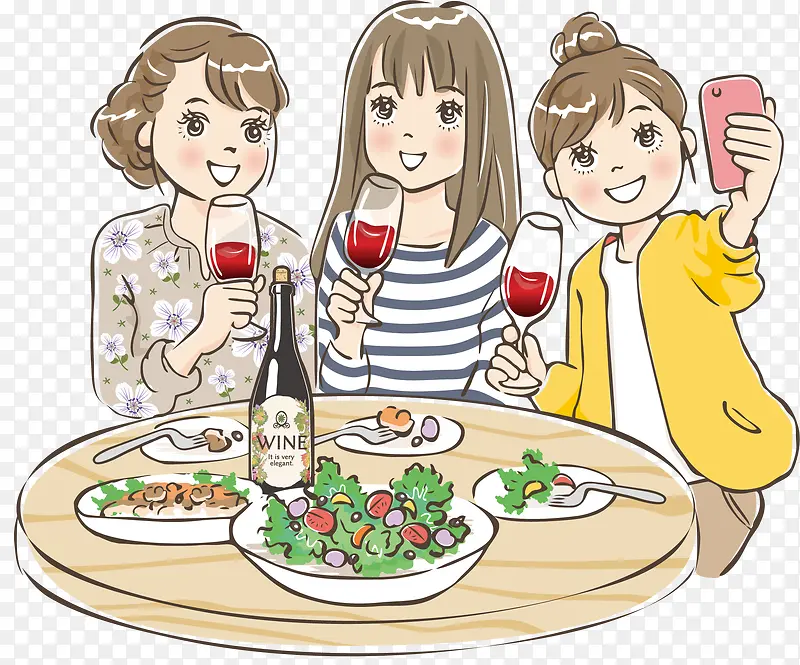 聚餐女生喝酒吃货