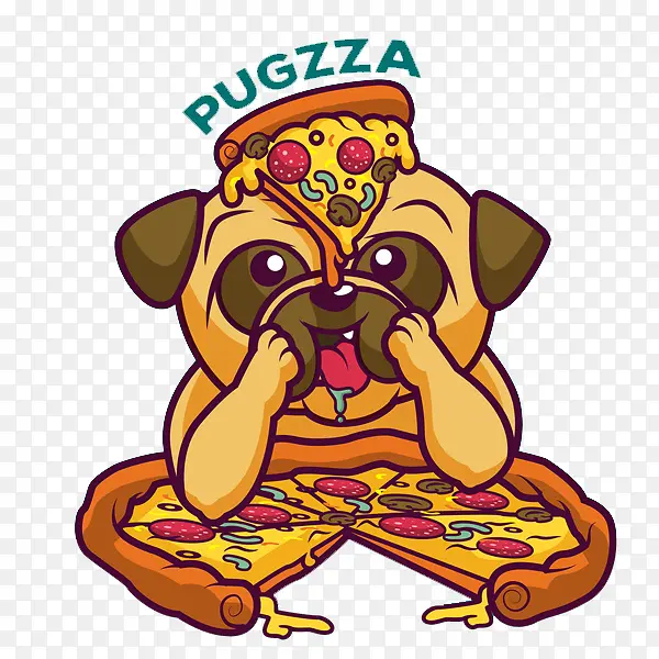 卡通吃披萨的小狗免抠图