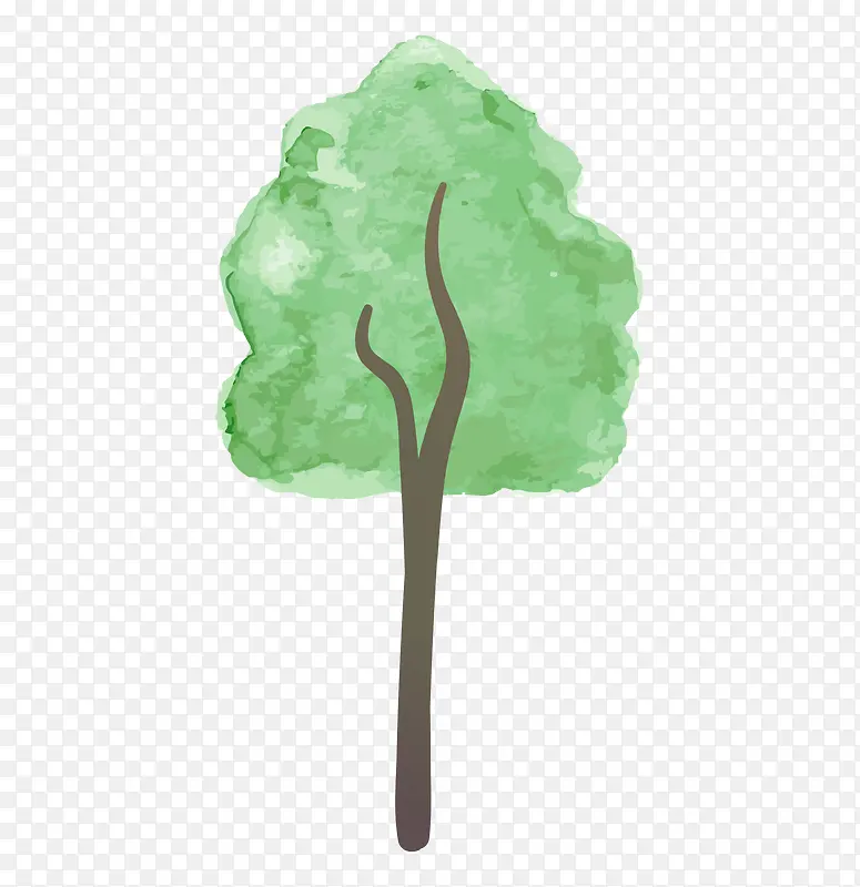 手绘水彩绿色小树背景装饰