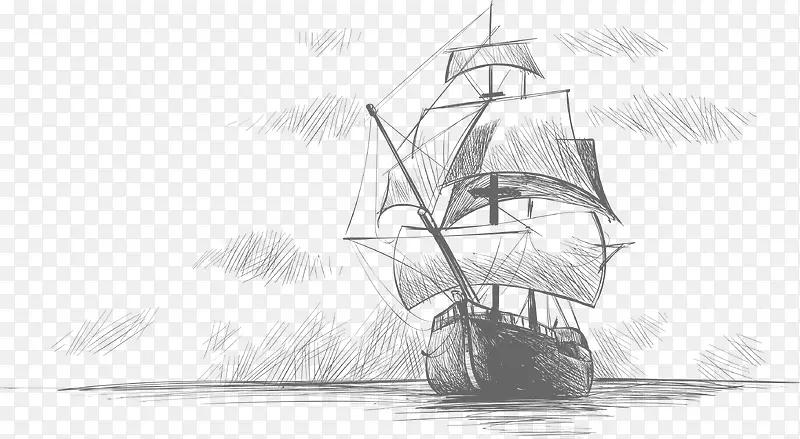 手绘风帆船巨轮