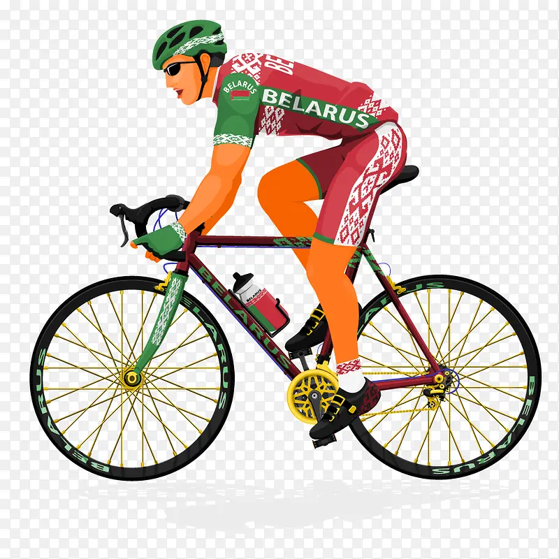 矢量手绘绿头盔自行车赛车选手