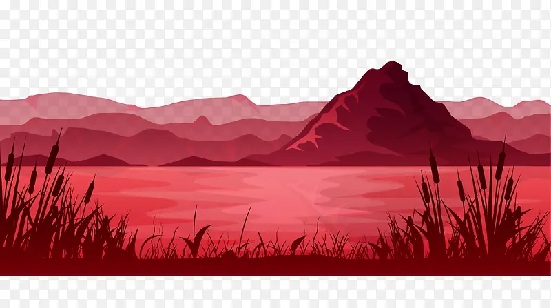 红色简约戈壁山丘装饰图案