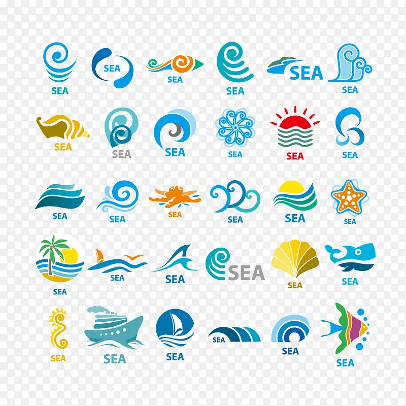 海洋标签设计元素矢量图EPS