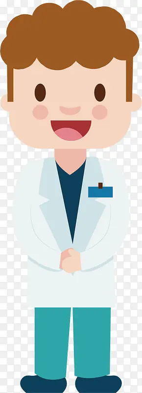 矢量图穿白大褂的卷发医生