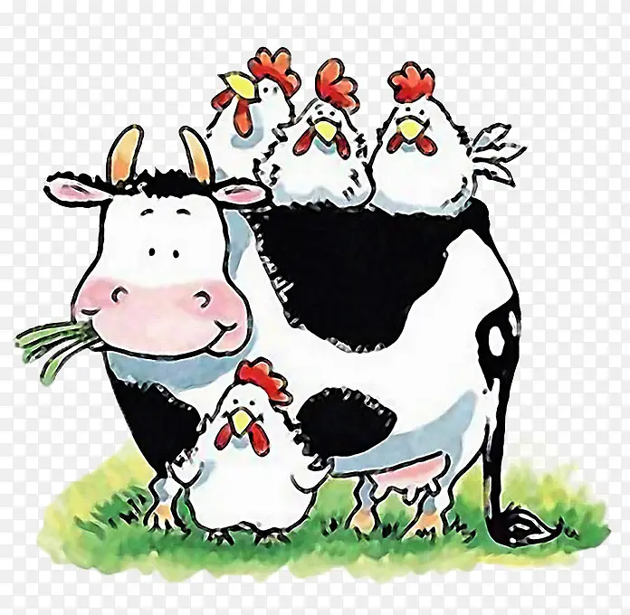卡通奶牛和母鸡们