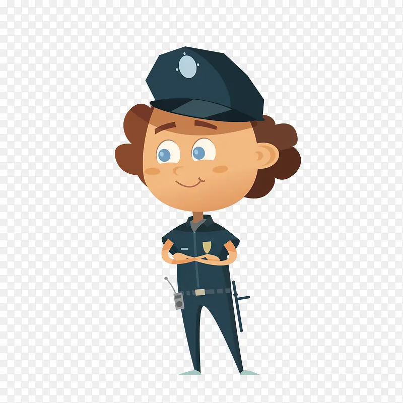 双手抱胸的女警察卡通图