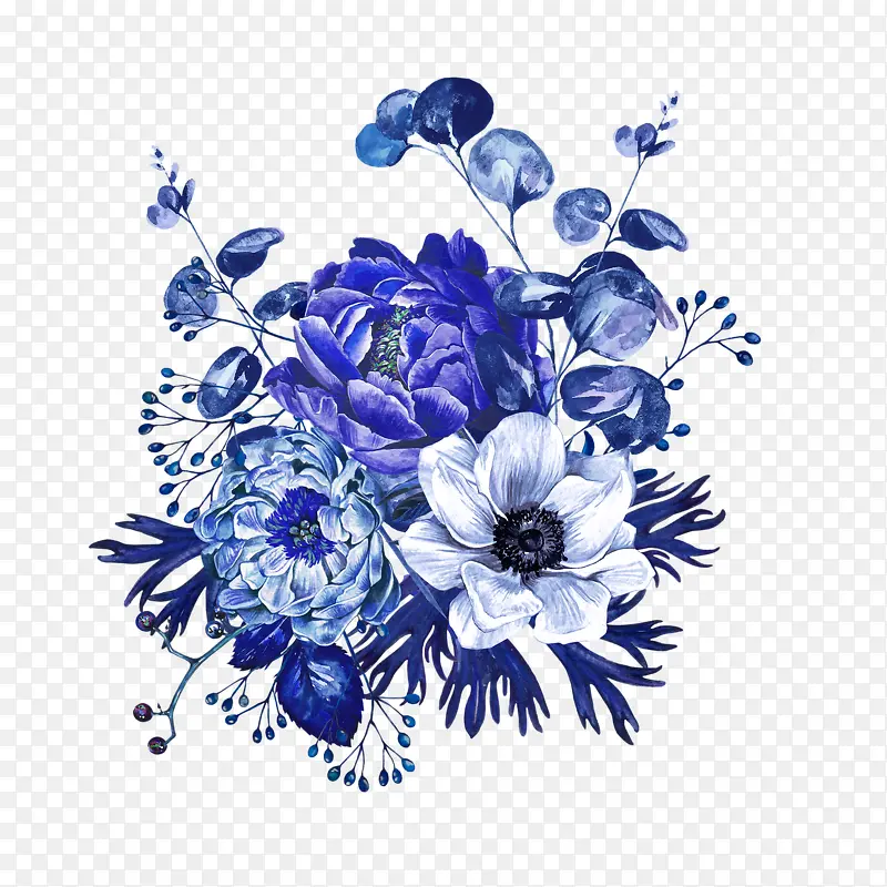 手绘小清新蓝色花朵装饰