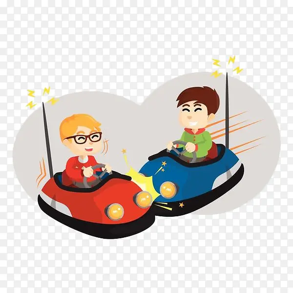 卡通两个男孩碰碰车碰撞开心游戏