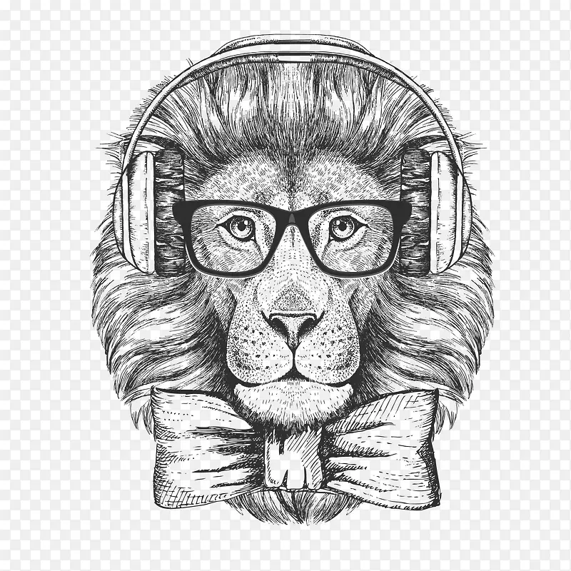 戴耳机和眼镜的狮子