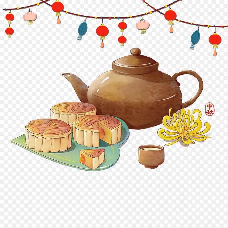 中国风中秋节茶点美食海报装饰元