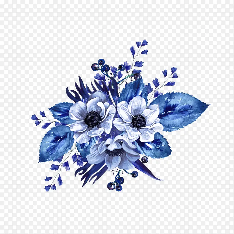 手绘水彩蓝色花朵