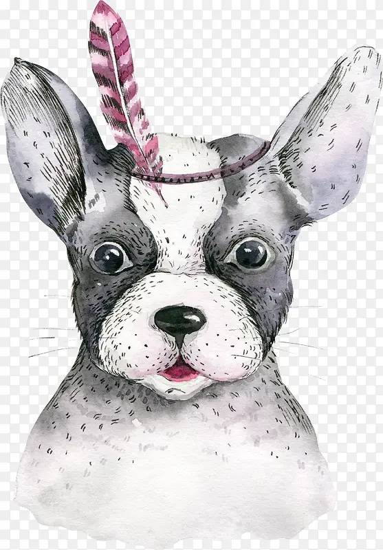 灰色的手绘小狗装饰