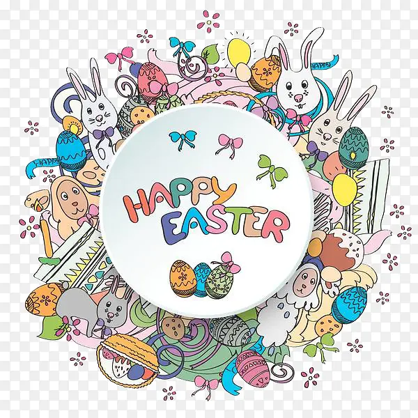 happy easter 彩色创意动物文字装饰
