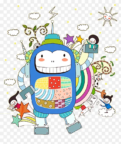 手绘卡通机器人