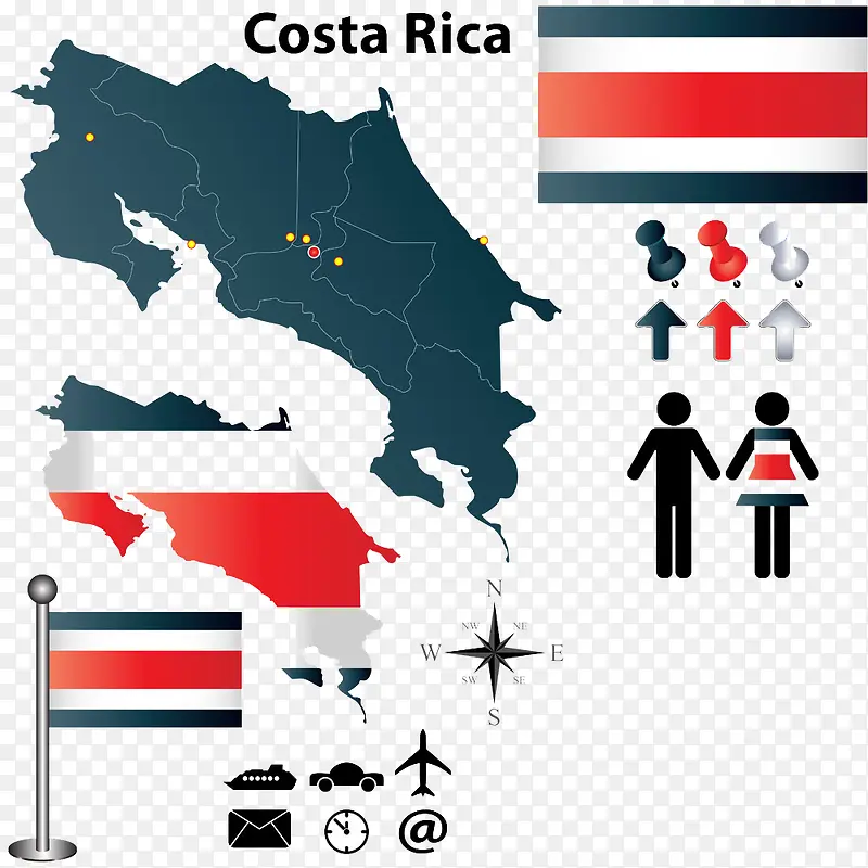 哥斯达黎加国旗地图图片