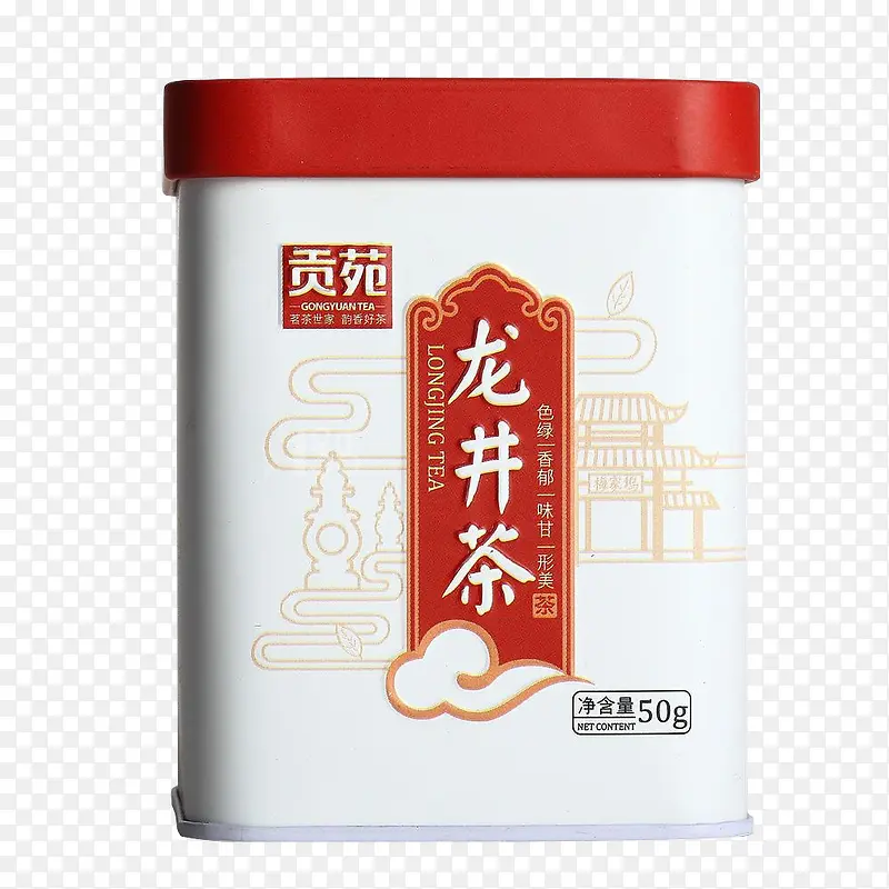 红盖白罐龙井茶叶铁罐