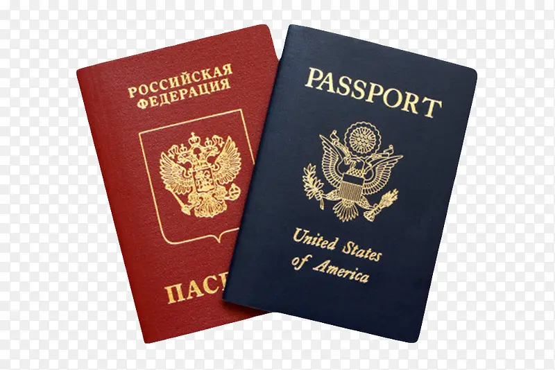 红色俄罗斯国际护照和蓝色美国护