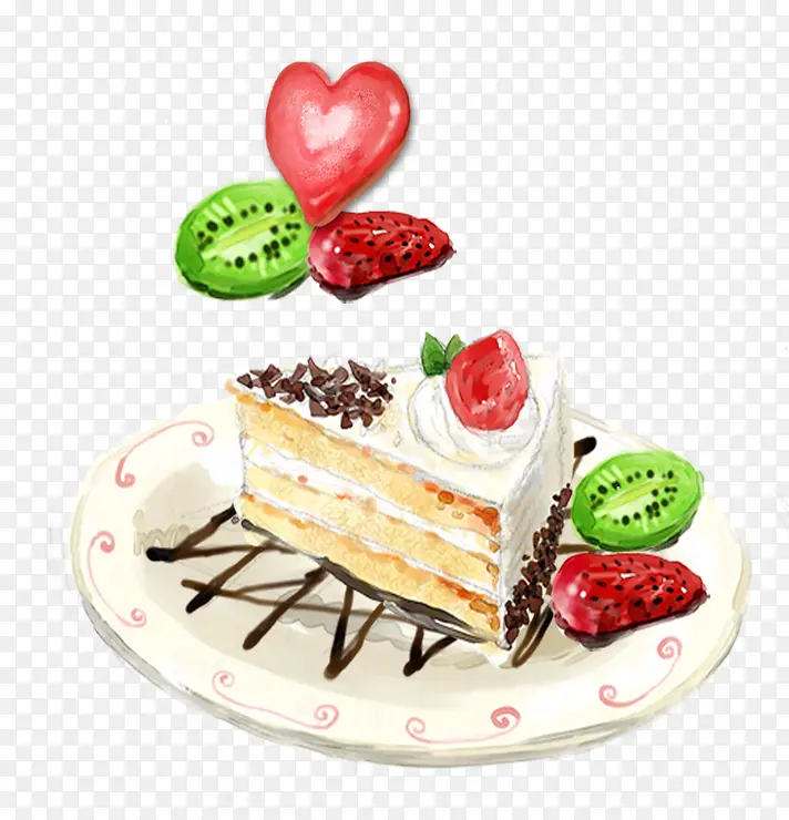 免抠卡通手绘草莓蛋糕食物