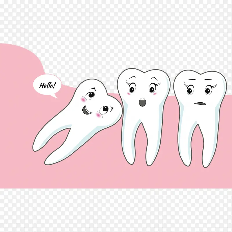 卡通粉色智齿和其他牙齿问好插画