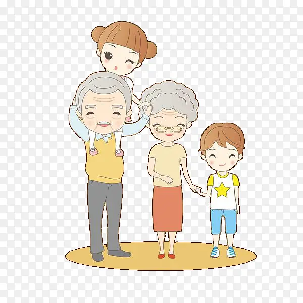 卡通插图爷爷奶奶与孩子