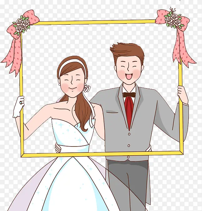 手绘漫画插画婚礼现场结婚的新人