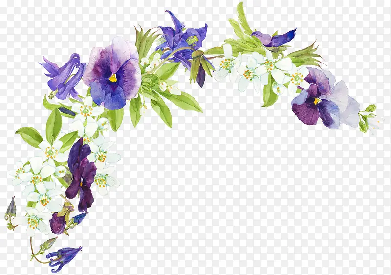 手绘卡通紫色花草花卉