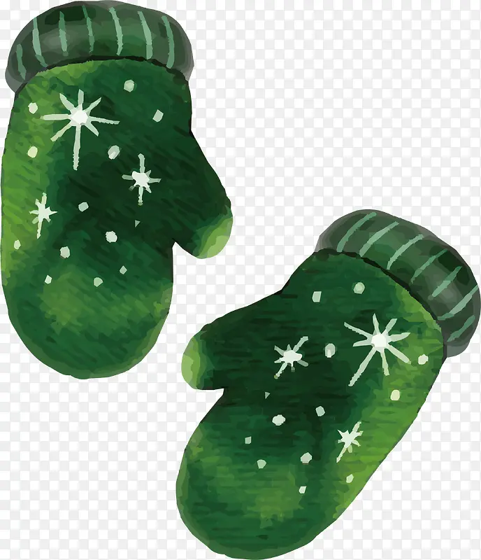 圣诞节绿色水彩手绘手套