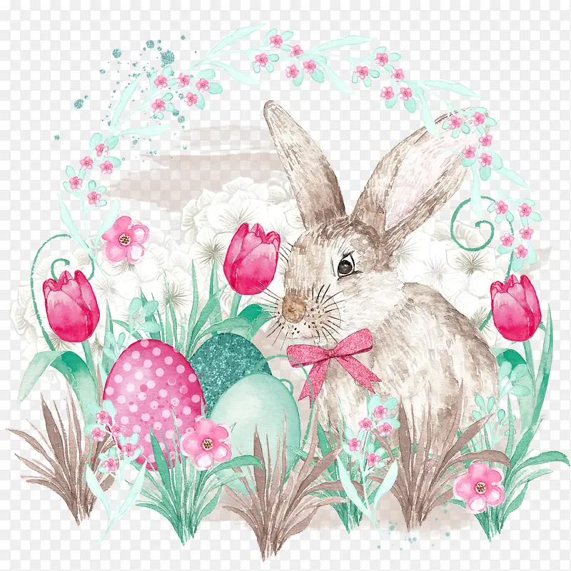 水墨兔子和彩蛋装饰