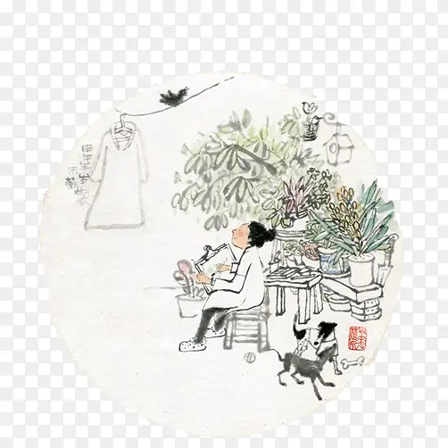 中国画折扇图案素材图片