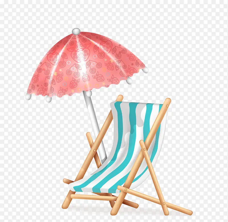 创意手绘沙滩傻瓜躺椅遮阳伞
