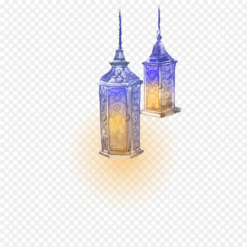 水彩伊斯兰文化灯饰矢量图