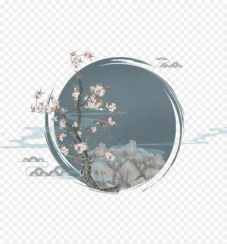 清明节中国传统水墨风景免抠