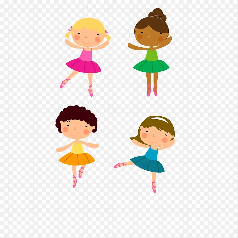 可爱的四个芭蕾舞女孩插画免抠